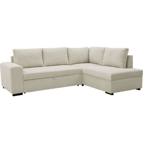 Canapé d'angle convertible réversible NIRVANA 4/5 places - Velours côtelé Beige - Coffre de rangement - L247 x P 183 x H 87cm