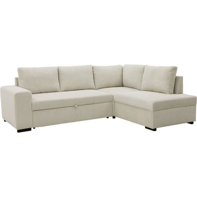 Canapé d'angle convertible réversible NIRVANA 4/5 places - Velours côtelé Beige - Coffre de rangement - L247 x P 183 x H 87cm