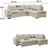 Canapé d'angle convertible réversible NIRVANA 4 a 5 places - Tissu velours côtelé perle - Coffre de rangement - L247 x P 183 x H 87