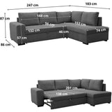 Canapé d'angle convertible réversible NIRVANA 4 a 5 places - Tissu velours côtelé anthracite - Coffre de rangement - L247 x P 183 x