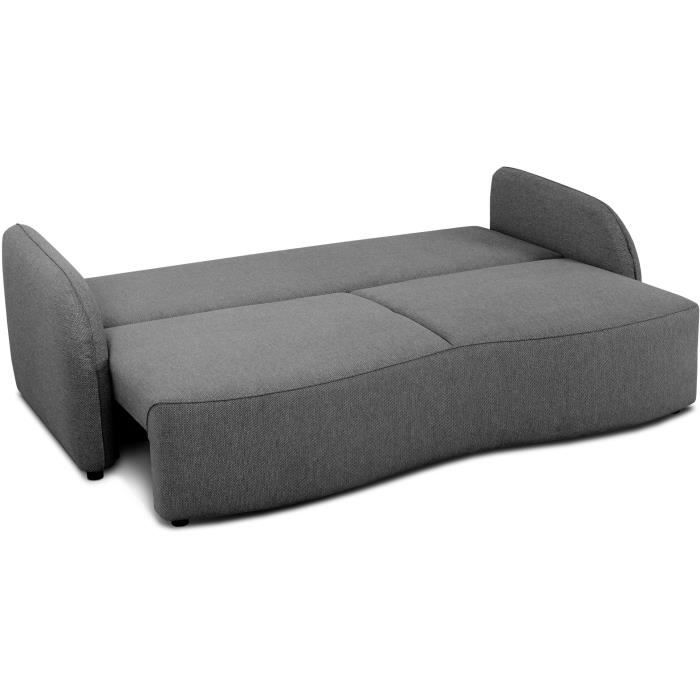 CanapÈ convertible BARI 3 places - Tissu anthracite - Coffre de rangement - L215 x H89 x P100 cm