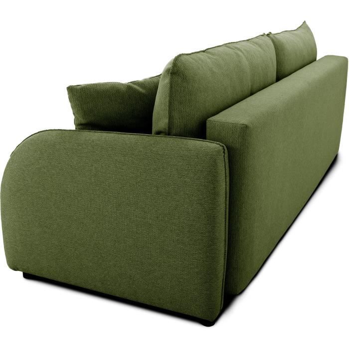 CanapÈ convertible BARI 3 places - Tissu olive - Coffre de rangement - L215 x H89 x P100 cm