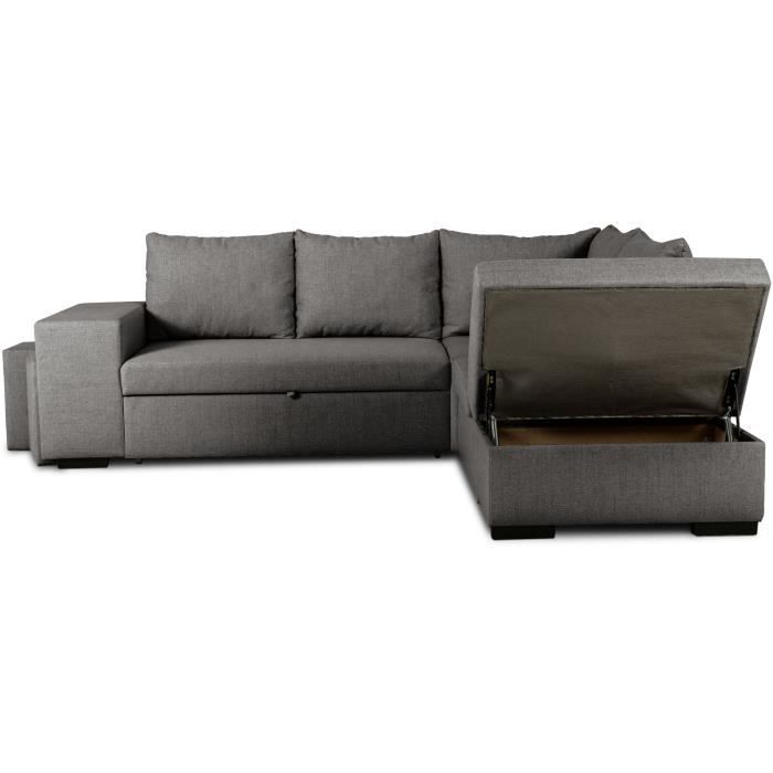 CanapÈ d'angle convertible rÈversible 4 places MITCHELL - Tissu Anthracite - L 247 x P 91 x H 205 cm - Coffre de rangement