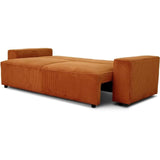 Canapé convertible 3 places JOSH - Tissu velours cotelé terracotta - L 239 x P 86 x H 85 cm - Coffre de rangement