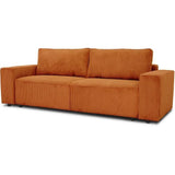 Canapé convertible 3 places JOSH - Tissu velours cotelé terracotta - L 239 x P 86 x H 85 cm - Coffre de rangement