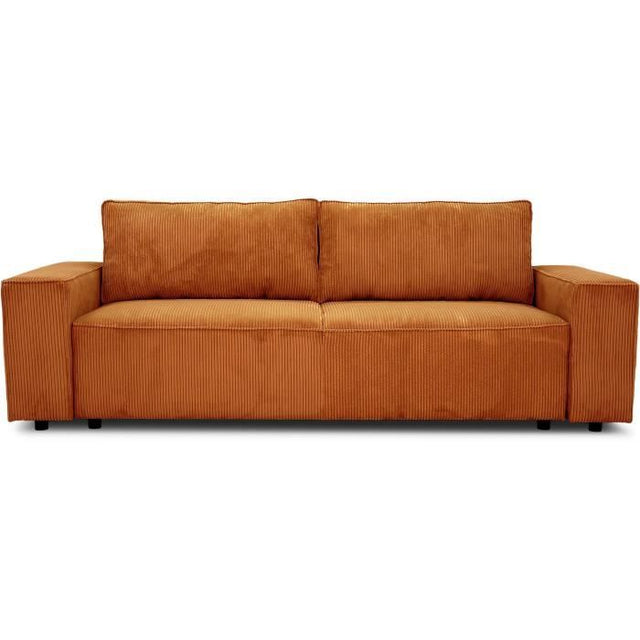 Canapé convertible 3 places JOSH - Tissu velours cotelé terracotta - L 239 x P 86 x H 85 cm - Coffre de rangement