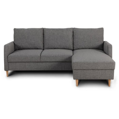 Canapé d'angle fixe 3 places CHIPY - Tissu anthracite - Réversible - L 192 x P 137 x H 82 cm - Pieds noir