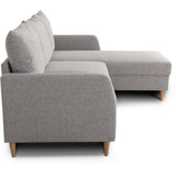 Canapé d'angle fixe 3 places CHIPY - Tissu gris souris - Réversible - L 192 x P 137 x H 82 cm - Pieds bois naturel
