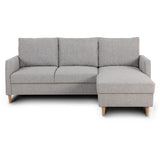 Canapé d'angle fixe 3 places CHIPY - Tissu gris souris - Réversible - L 192 x P 137 x H 82 cm - Pieds bois naturel