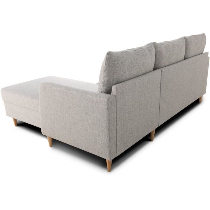 Canapé d'angle fixe 3 places CHIPY - Tissu gris souris - Réversible - L 192 x P 137 x H 82 cm - Pieds bois naturel