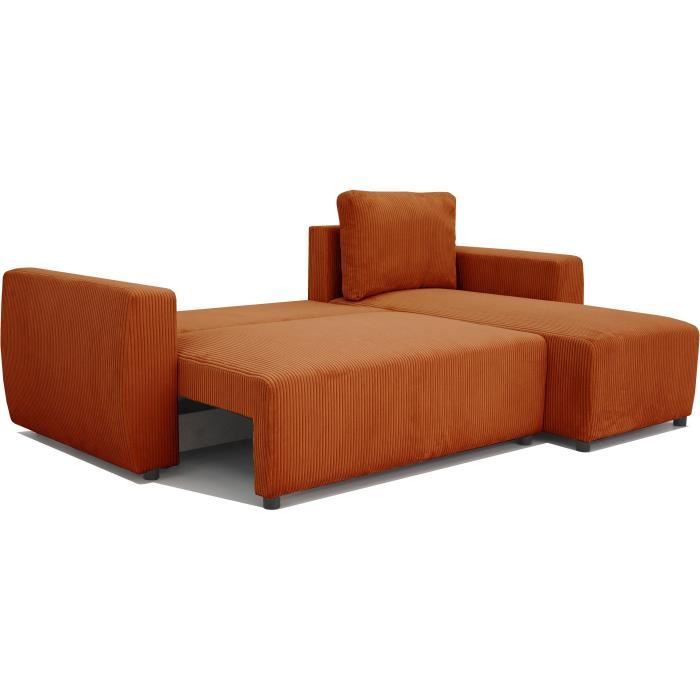 CanapÈ d'angle convertible 3 a 4 places PHARELL - Tissu velours cotelÈ terracotta - RÈversible - L 224 x P 155 x H 85 cm