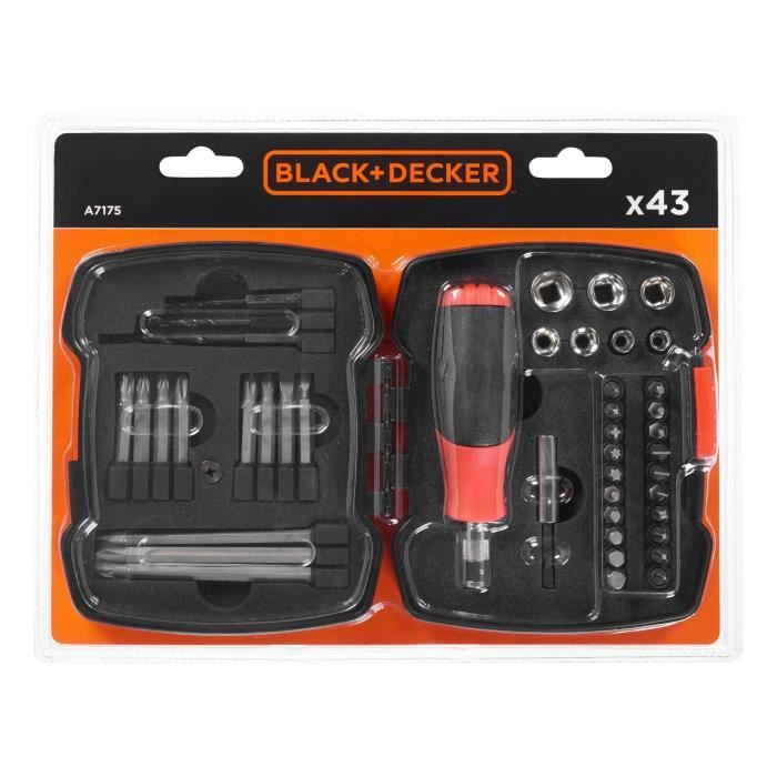 Coffret tournevis a cliquet - BLACK+DECKER - A7175-XJ - 43 pieces - embouts, douilles
