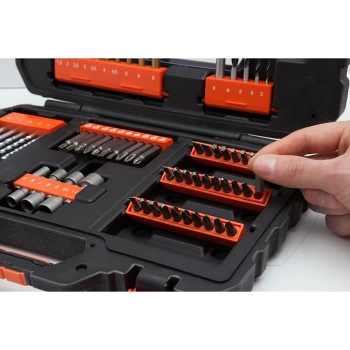 Coffret Vissage PerÁage BLACK+DECKER A7231-XJ - 76 Accessoires Forets, Douilles, Embouts