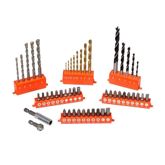 Coffret perçage vissage - BLACK+DECKER - A7232-XJ - 50 Accessoires - Forets, Embouts, Fraise