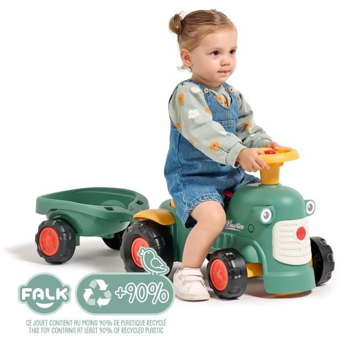 Porteur tracteur Maurice - FALK - Volant directionnel et remorque - 100% Fabriqué en France - 90% de plastique recyclé - Des 12 mois