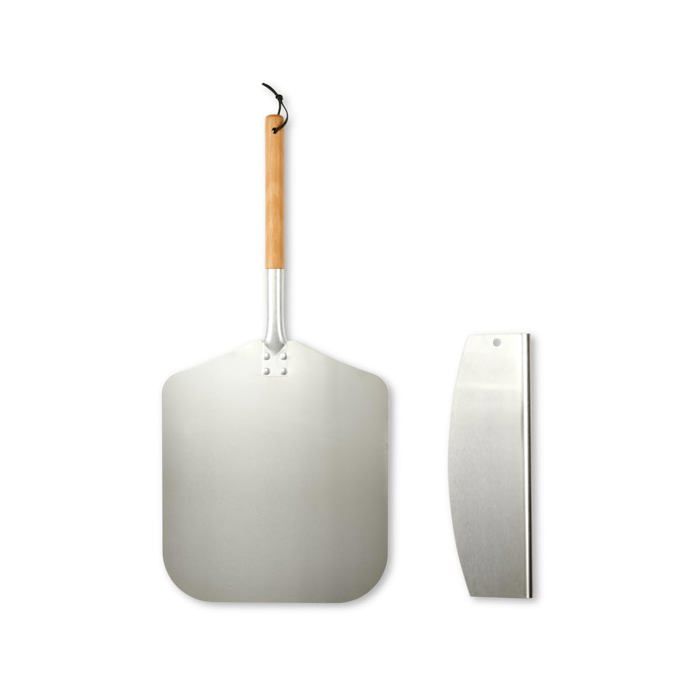 Set a pizza - LIVOO - MES149 - 1 pelle en aluminium - Manche en bois de hetre - Couteau a pizza acier inoxydable