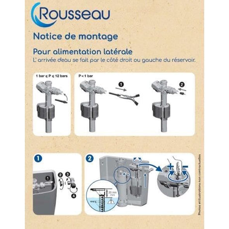 Robinet flotteur - ROUSSEAU - Pour réservoir WC latéral - Clapet anti-refoulement - Fermeture anti-coup de bélier