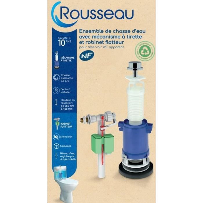 Kit chasse d'eau a tirette - ROUSSEAU - Certifié NF - Silencieux - Anti-siphonage - Réglable