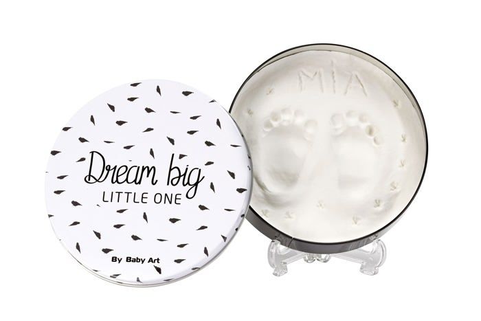 Baby Art Magic Box Round - Metal Box with Baby Hand and Footprint Kit, Birth or Baptism Gift, Black and White