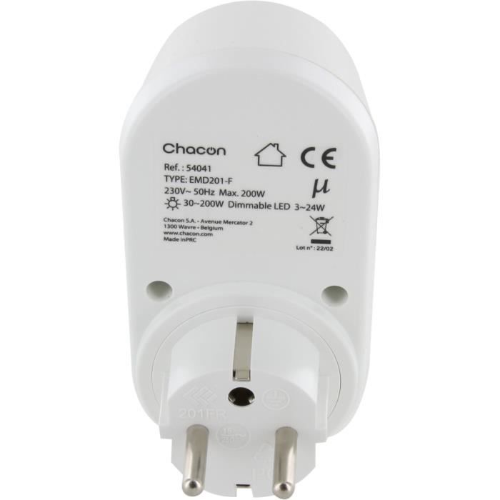 Prise dimmer - CHACON - 54041 - Blanc - 200W - Compatible LED et incandescentes