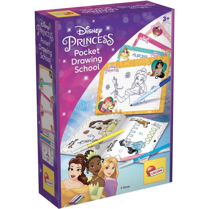 Pocket Studio de Dessin - Princesses - LISCIANIGIOCHI - Kit Dessin - 4 Ardoises effaçables - Feutres inclus - Des 3 ans