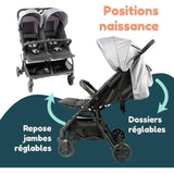 Bambisol - DS209 GRIS NOIR - Poussette Double Cote a Cote | Pour Jumeaux des la Naissance, Pliage Ultra-Compact | Noir Gris