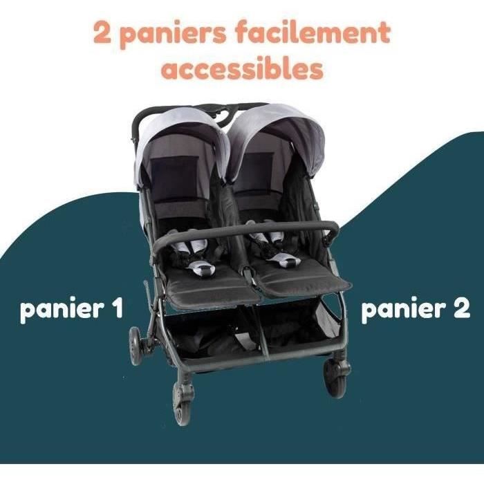 Bambisol - DS209 GRIS NOIR - Poussette Double Cote a Cote | Pour Jumeaux des la Naissance, Pliage Ultra-Compact | Noir Gris