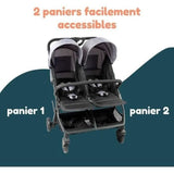 Bambisol - DS209 GRIS NOIR - Poussette Double Cote a Cote | Pour Jumeaux des la Naissance, Pliage Ultra-Compact | Noir Gris