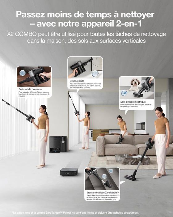 ECOVACS DEEBOT X2 COMBO - Robot Aspirateur Laveur avec Aspirateur a Main - 8700Pa - Vidage Automatique Double