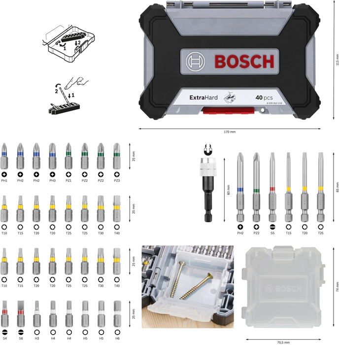 Embout de tournevis - Bosch Professional - 2607017464 - 40 pieces - Acier modifié S2 - Personnalisable