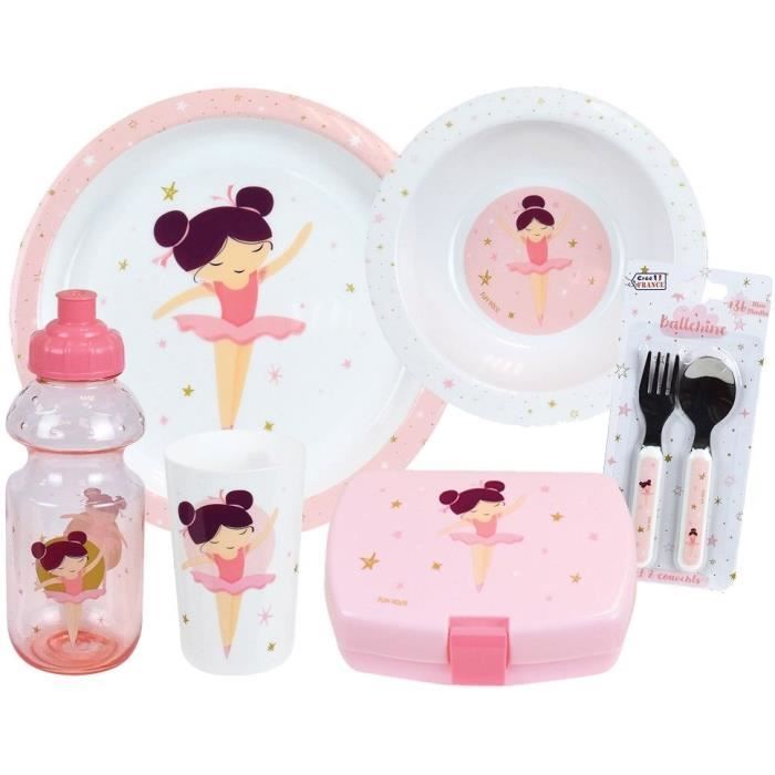 BALLERINA - Children's tableware set with glass, deep plate, flat plate, cutlery, water bottle and snack box