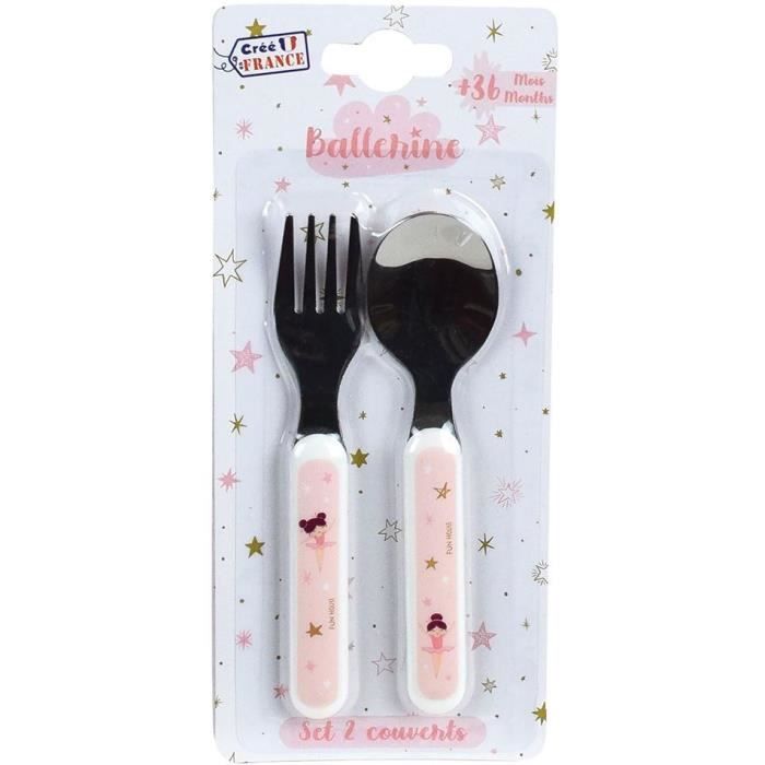 BALLERINE - Lot vaisselle pour enfant avec verre, assiette creuse, assiette plate, couverts, gourde et boite gouter