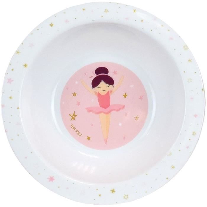 BALLERINE - Lot vaisselle pour enfant avec verre, assiette creuse, assiette plate, couverts, gourde et boite gouter