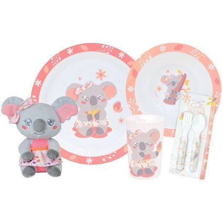 Lot vaisselle - FUN HOUSE - KOALA - Verre 220 ml, assiette creuse Ř 16 cm, assiette plate Ř 22 cm, couverts et peluche 22 cm