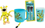 Lot vaisselle - FUN HOUSE - MARSUPILAMI - Verre 220 ml, mug 350 ml, couverts, peluche 18 cm