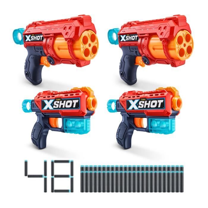 Pack Blasters - ZURU - Combo Pack 2 Kickback + 2 Reflex 6 - Blasters puissants avec tir a 27 metres et canon rotatif