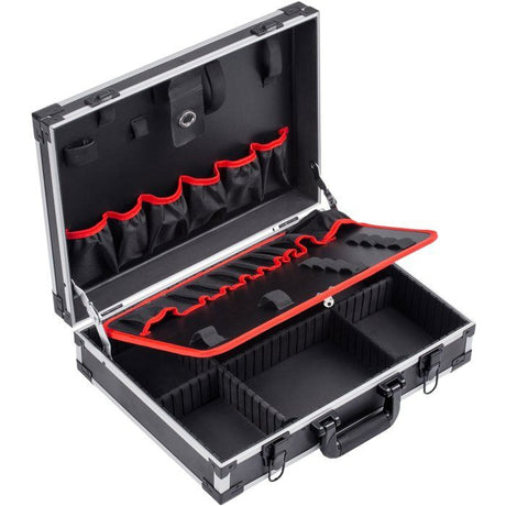 Malette a outils vide - MEISTER - Alu - 46 x 32 x 14 cm - Compartiments 15 + 6 - Bandes Velcro et élastiques intégrées