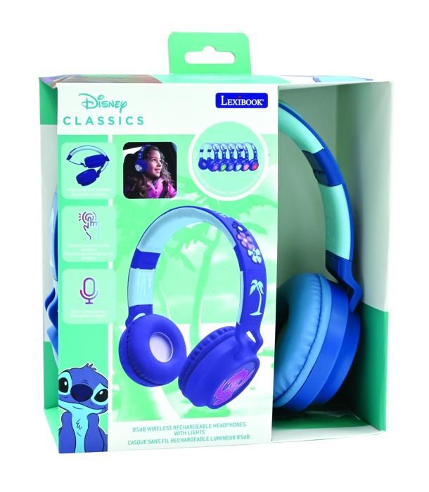 LEXIBOOK - Casque lumineux Bluetooth - Design 3D - Pliable et ajustable - Disney Stitch