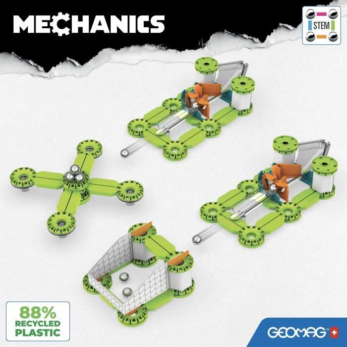 Coffret de construction - GEOMAG - Mechanics Challenge Goal! - 96 pieces - Magnétique - Jeu interactif - Plastique recyclé