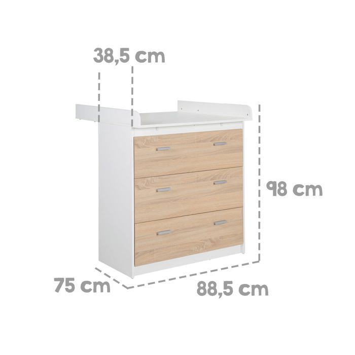 Chambre BÈbÈ Duo ROBA - Gabriella - Lit …volutif 70x140 + Commode a Langer Compacte - Bicolore