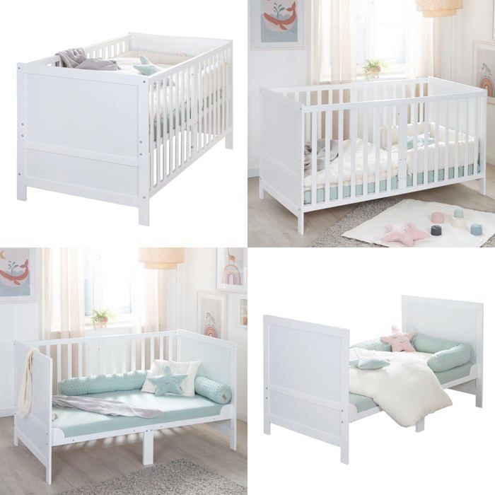 Lit bébé évolutif - 70 x 140 cm - ROBA - EASY SLEEP - Blanc laqué