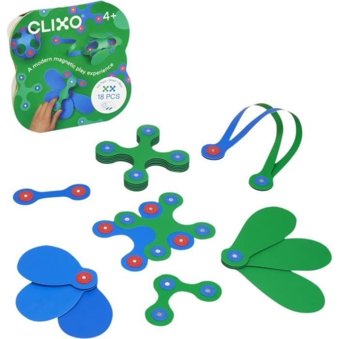 Itsy CLIXO - Bleu/vert - GIPSY TOYS - Jeu de Construction Magnétique - Jouet Educatif et Créatif - 18 pcs - Des 4 ans
