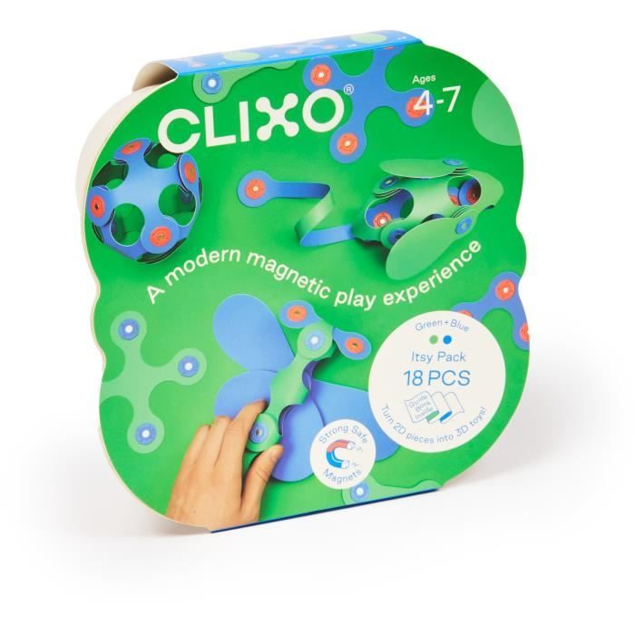 Itsy CLIXO - Bleu/vert - GIPSY TOYS - Jeu de Construction Magnétique - Jouet Educatif et Créatif - 18 pcs - Des 4 ans