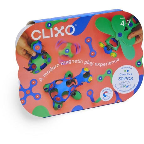 Crew Pack CLIXO - Bleu/Vert - GIPSY TOYS - Jeu de Construction magnétique, Flexible, Durable et imaginatif - 30 pieces - Des 4 ans