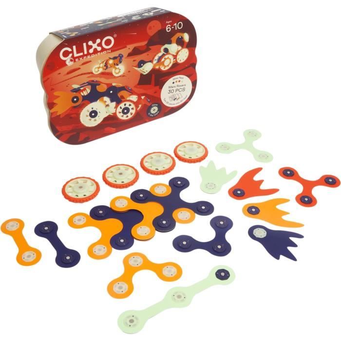 Mars Rovers CLIXO - GIPSY TOYS - Jeu de construction magnétique, flexible - 30 pcs - des 6 ans - Brille dans la nuit