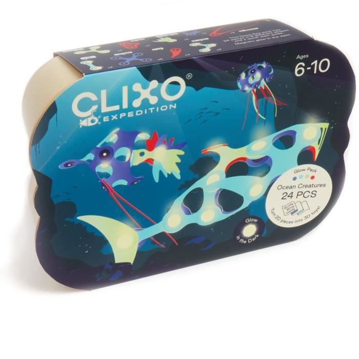 Ocean Creatures CLIXO - GIPSY TOYS - Jouet de construction magnétique phosphorescent -  24 pcs
