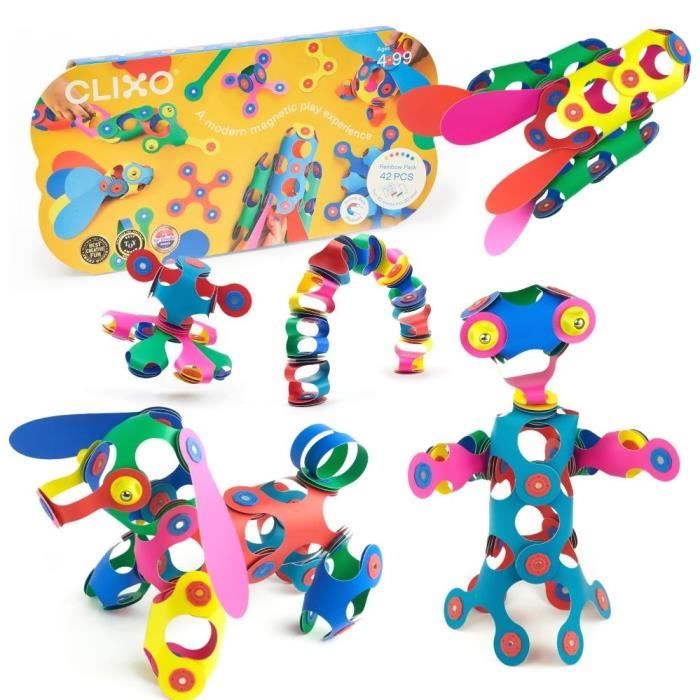Rainbow Pack CLIXO - GIPSY TOYS - Jeu de Construction Magnétique, Flexible, Durable et Imaginatif -  42 pcs - Des 4 ans