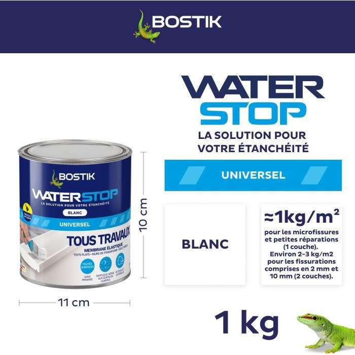 Membrane d'étanchéité - BOSTIK - Waterstop - Réparation fuites - Pot 1 kg - Blanc