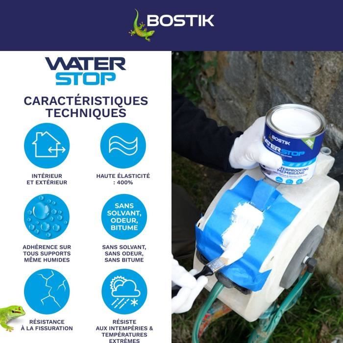 Membrane d'étanchéité - BOSTIK - Waterstop - Réparation fuites - Pot 1 kg - Blanc