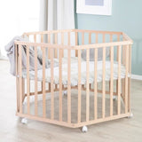 Parc bébé hegaxonal - ROBA - LIEBHABEAR - Réglable en hauteur - Fond Déhoussable - 6 Roues freinées - Bois Naturel - Motif Ourson